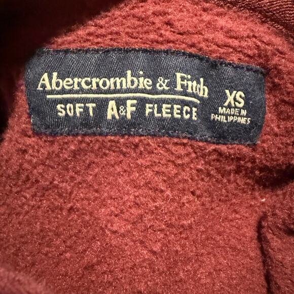 Abercrombie & Fitch Fleece Hoodie Maroon Burgundy XS Pullover Kangaroo Pocket - Picture 5 of 8